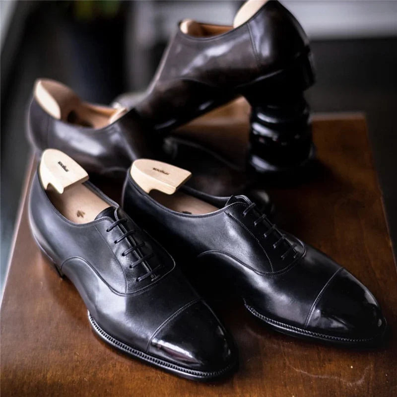 British Leather Shoes For Men With Formal Lace-Up And Low Tops