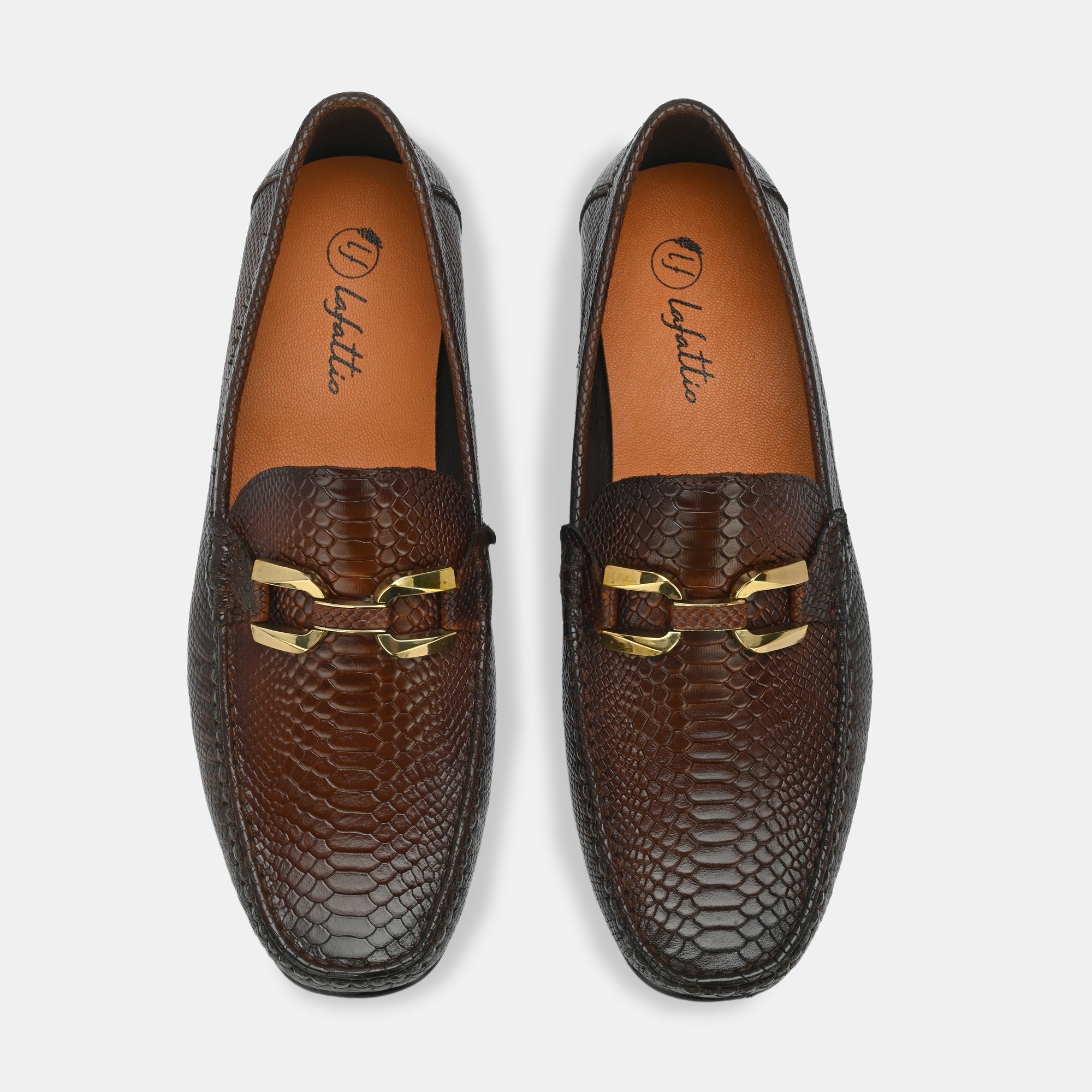 Tan Imprinted Buckled Loafers by Lafattio