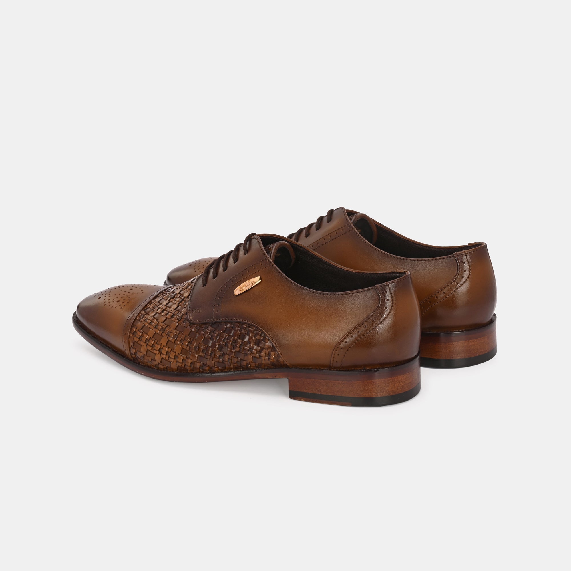 Tan Lace-Up Semi Brogues by Lafattio