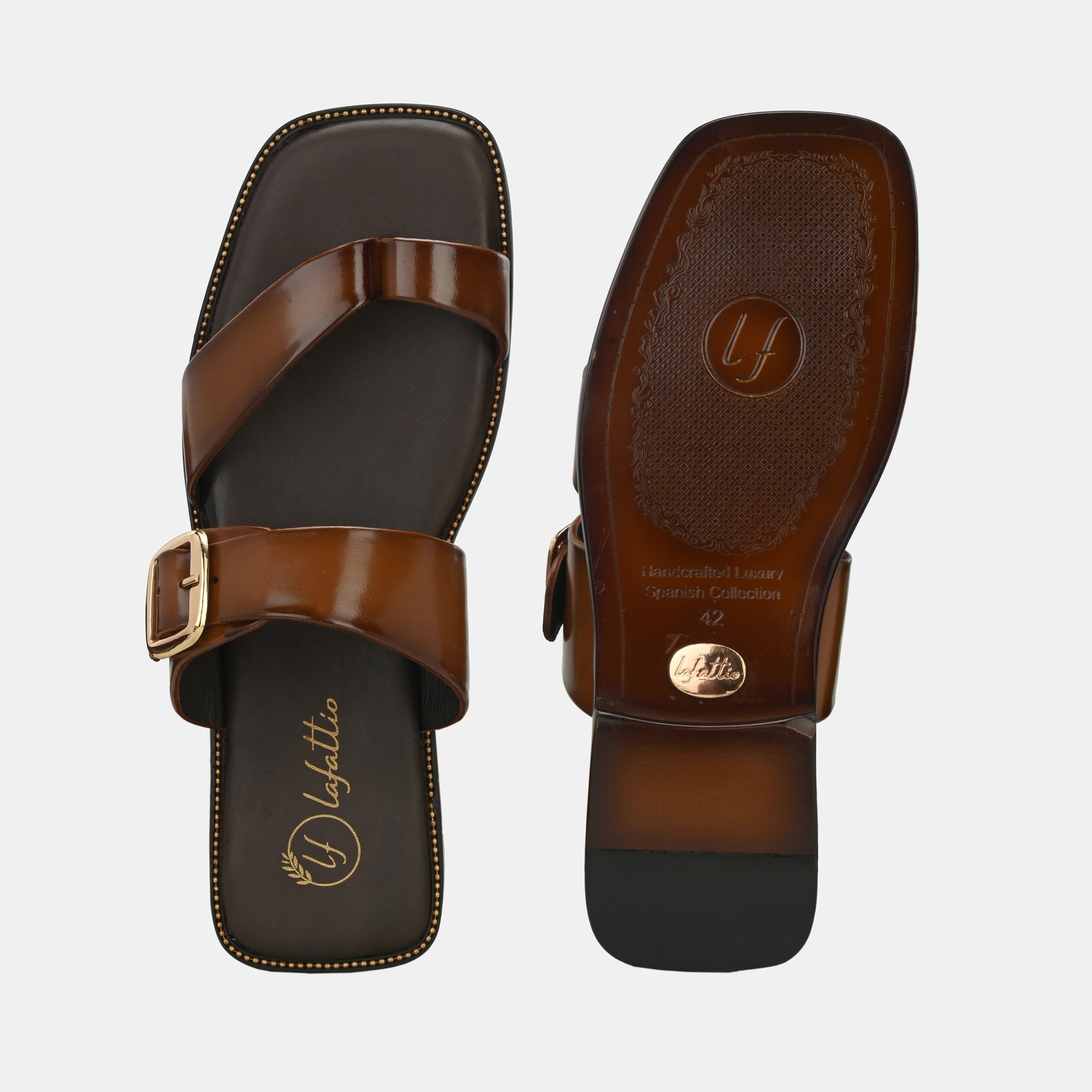 Tan Buckled Slippers By Lafattio