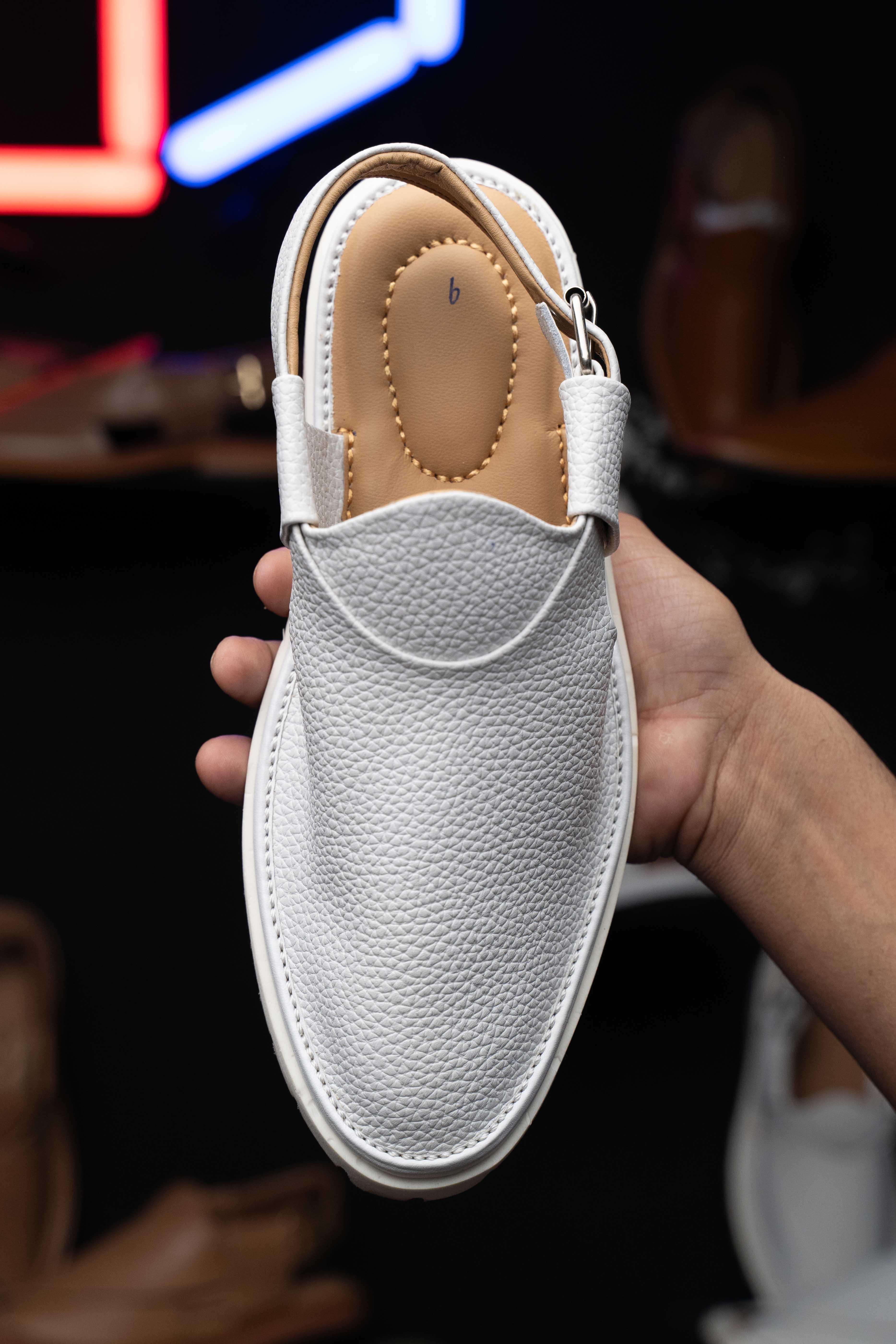 White Jeans Chappal Vibram sole